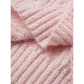 Gentle Pink Lazy Style Premium Loose V-Neck Twist Sweater for Women