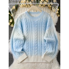 New Thickened Twisted Long Sleeve Sweater for Women in Lazy Style Blue Top