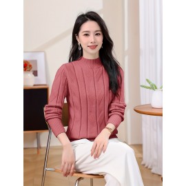 [Soft Ribbed Sweater] Soft Women's Ribbed Pullover Sweater | Long Sleeve Top, Solid Color Casual Chic All-Season Comfort for Versatile Occasions, Everyday Fashion, Comfortable Fit