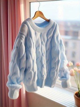 Women's Cable- Sweater - Soft Stretchy Winter Sweater with Round Neck & White Piping Trim, Machine Washable Chunky Pullover for Fall/Winter, Cozy Casual & Dressy Outfits (, Versatile Sweater for /