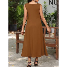 Targeted Development - New Long Knee-Length Slim-Fit Pocket Solid Color Casual Midi Dress
