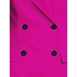 [Bright Pink Blazer Dress] Elegant Bright Pink Long Sleeve Blazer Dress | Women's Mid-Length Office & Casual Style with Double-Breasted Notch Lapel, Polyester Blend, Spring/Summer Collection, Versatile Fashion