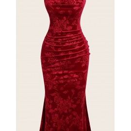 Women's Elegant Embossed Rose Long Dress