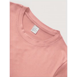 Women'S Sparkly Sequin Short Sleeve T-Shirt - Round Neck, Beige Casual Top for Spring/Summer, Glittery and Stylish, Perfect for Casual Attire