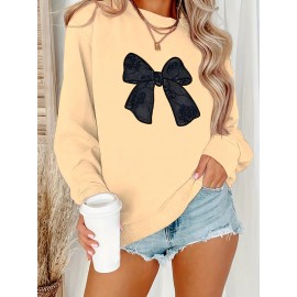 [Cute Butterfly] Plus Size Women's Black Butterfly Sweatshirt | Casual Long Sleeve Crew Neck Fall Winter Pullover, Machine Washable Polyester Top